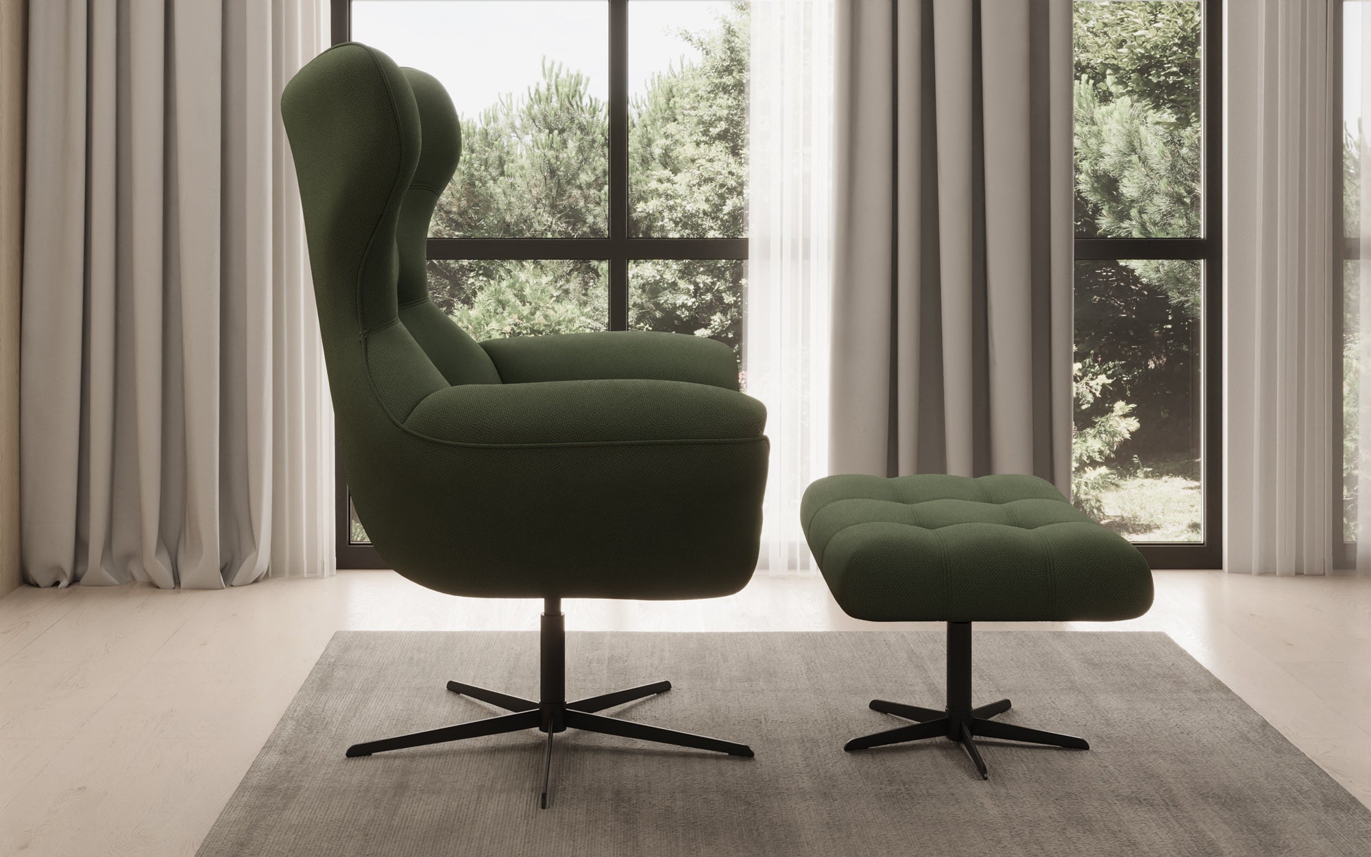 Fauteuil-canapé design Aurelio incl. repose-pieds en Tissu