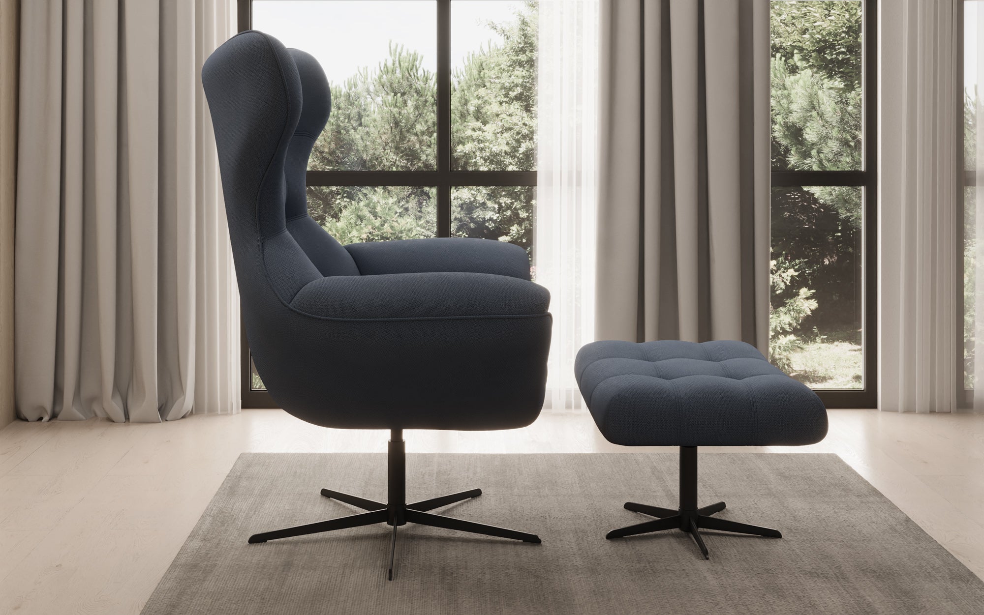 Fauteuil-canapé design Aurelio incl. repose-pieds en Tissu
