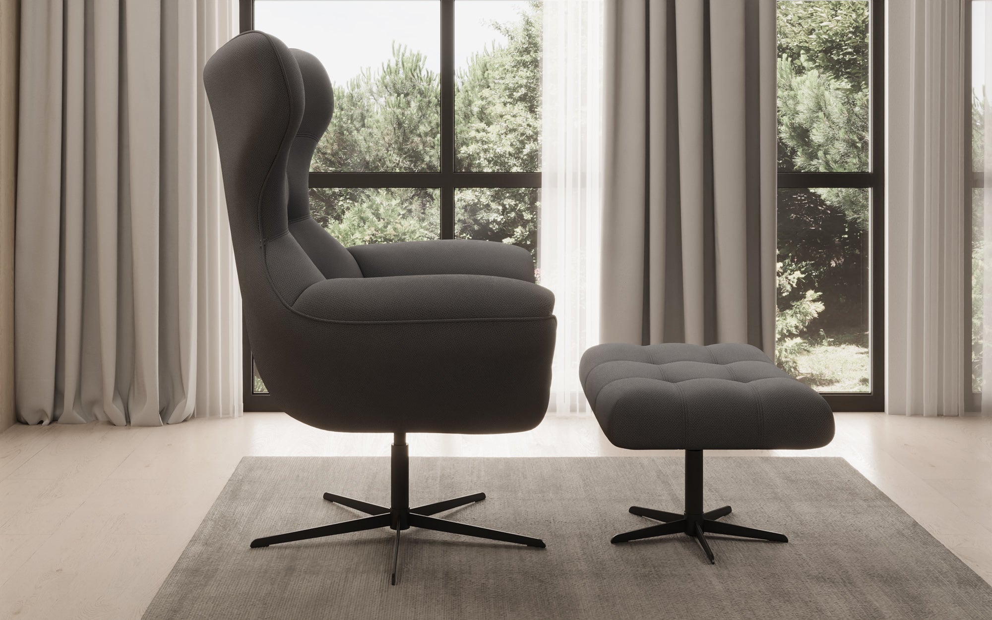 Fauteuil-canapé design Aurelio incl. repose-pieds en Tissu
