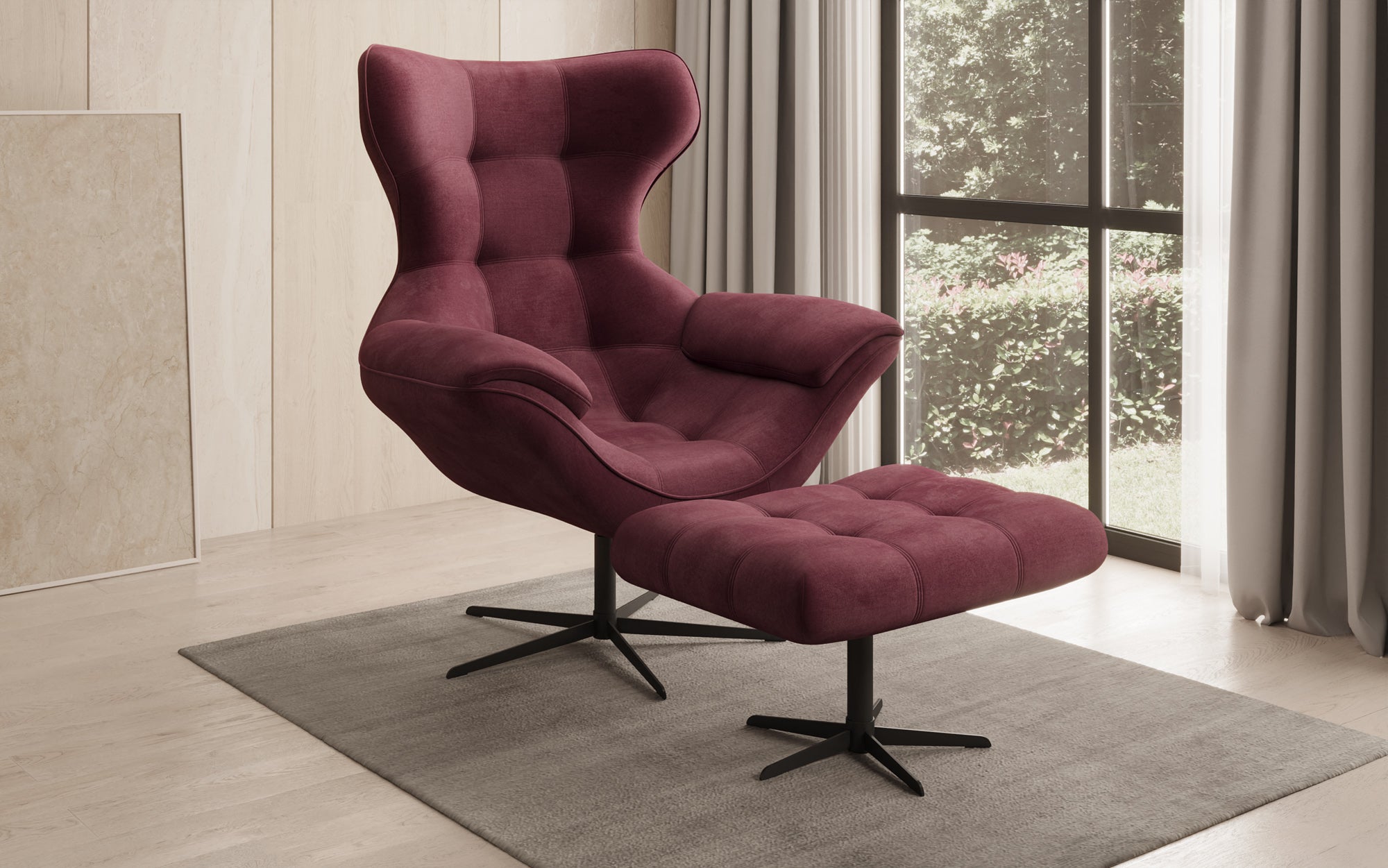 Designer Sofa-Sessel Aurelio inkl. Beistellhocker in Fluweel