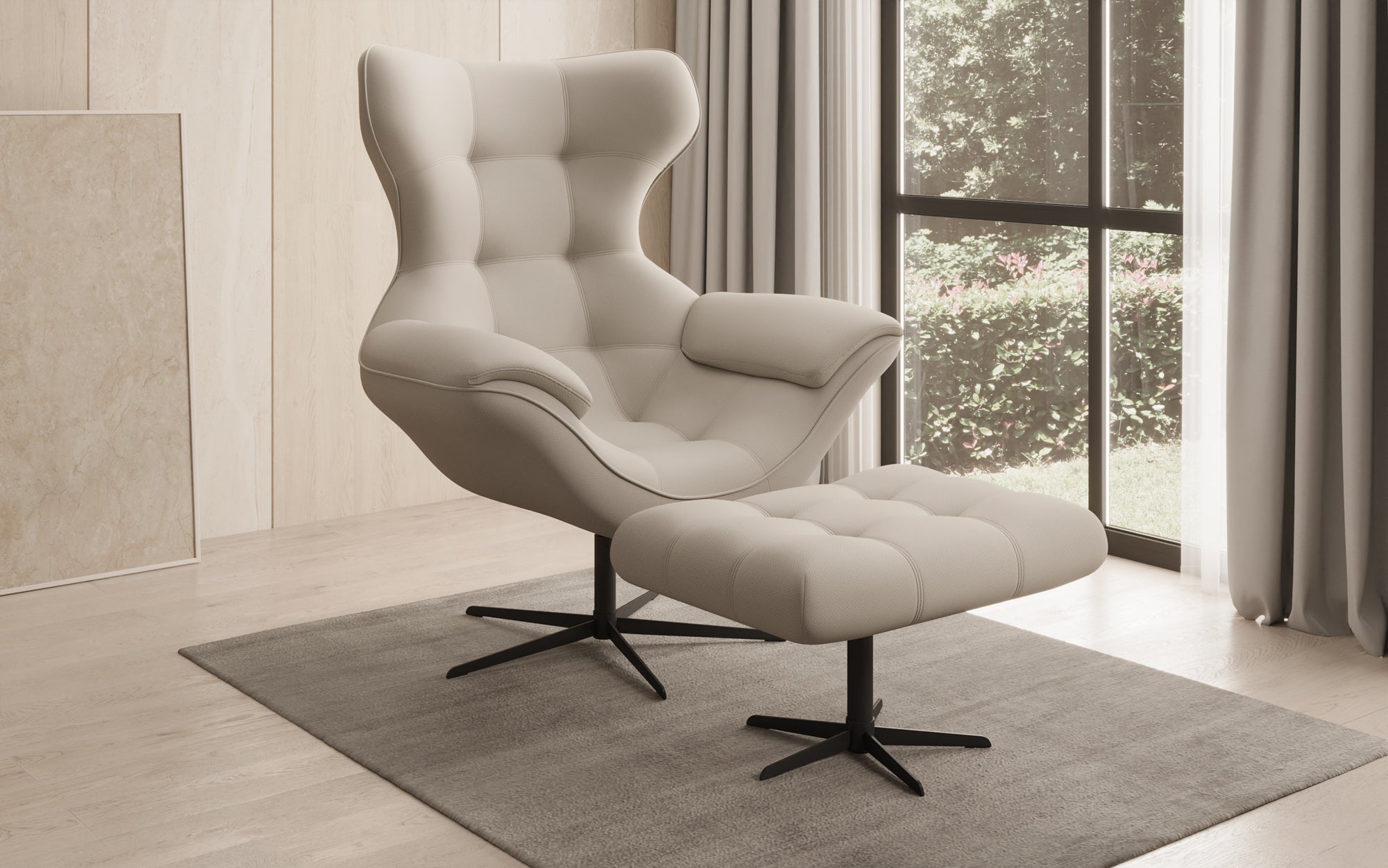 Fauteuil-canapé design Aurelio incl. repose-pieds en Tissu