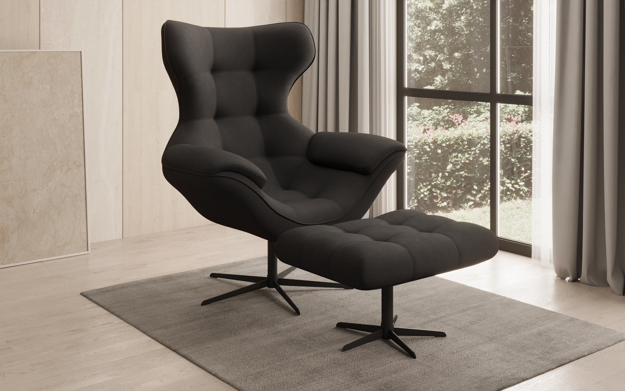 Fauteuil-canapé design Aurelio incl. repose-pieds en Tissu