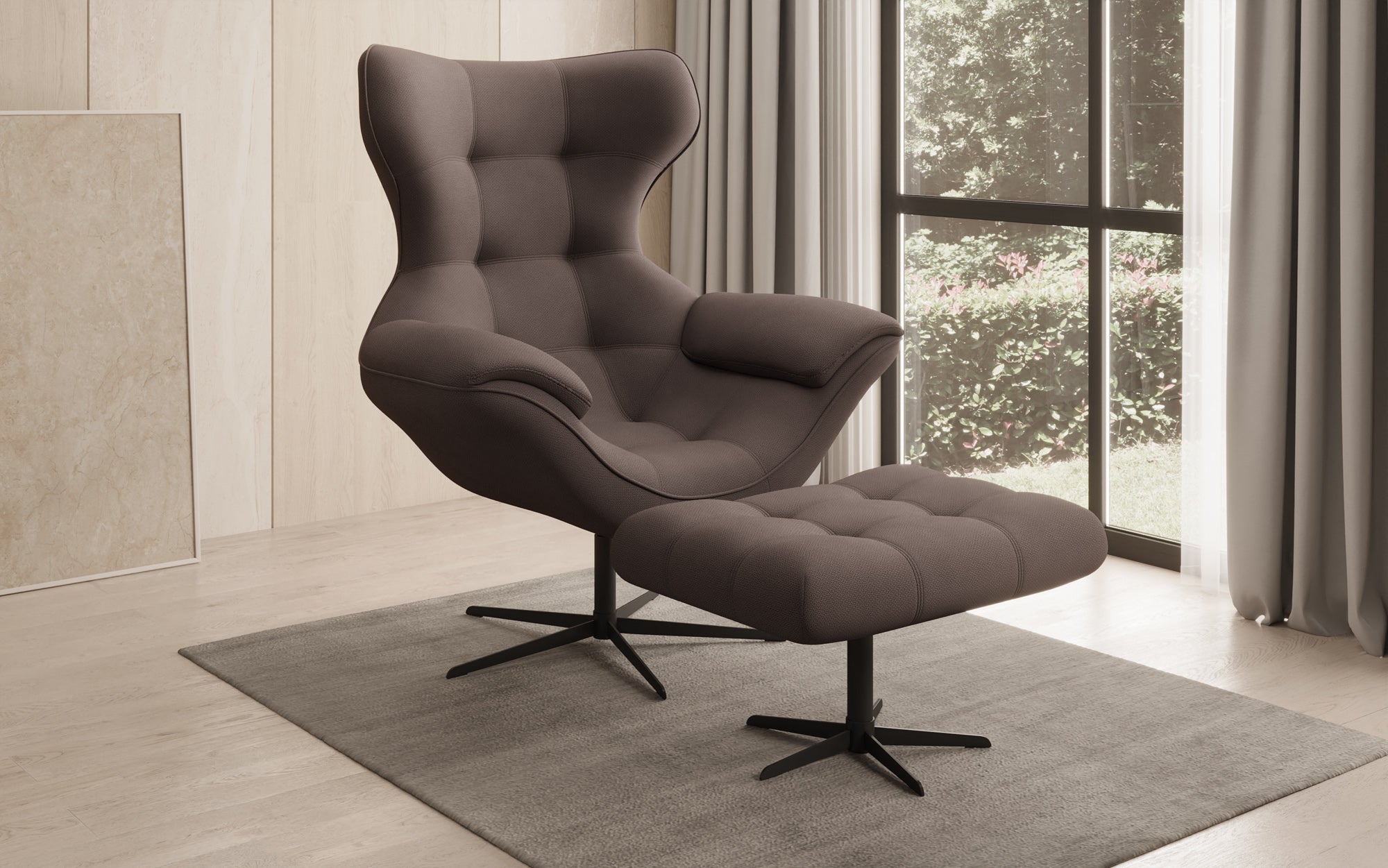 Fauteuil-canapé design Aurelio incl. repose-pieds en Tissu