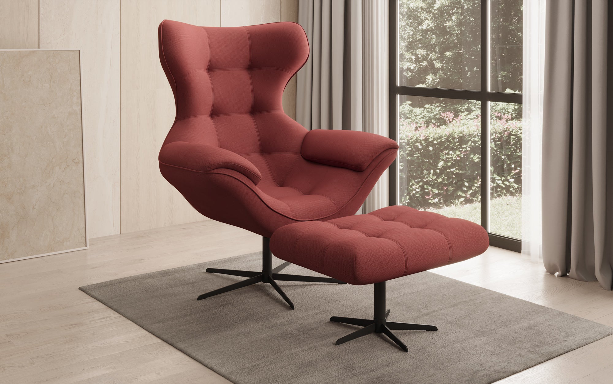 Fauteuil-canapé design Aurelio incl. repose-pieds en Tissu