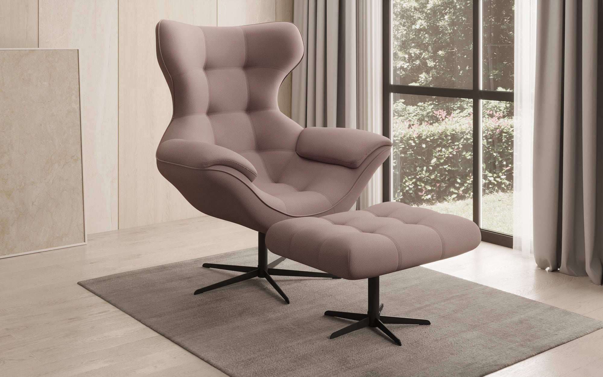 Fauteuil-canapé design Aurelio incl. repose-pieds en Tissu
