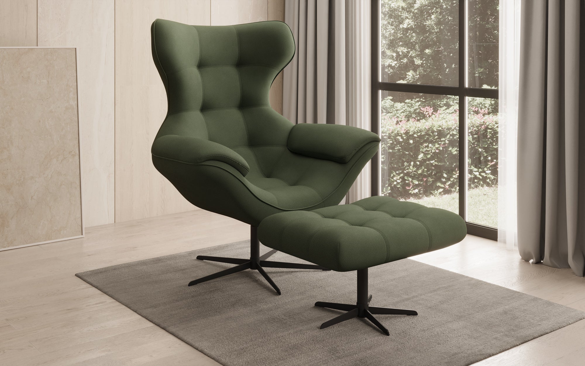 Fauteuil-canapé design Aurelio incl. repose-pieds en Tissu