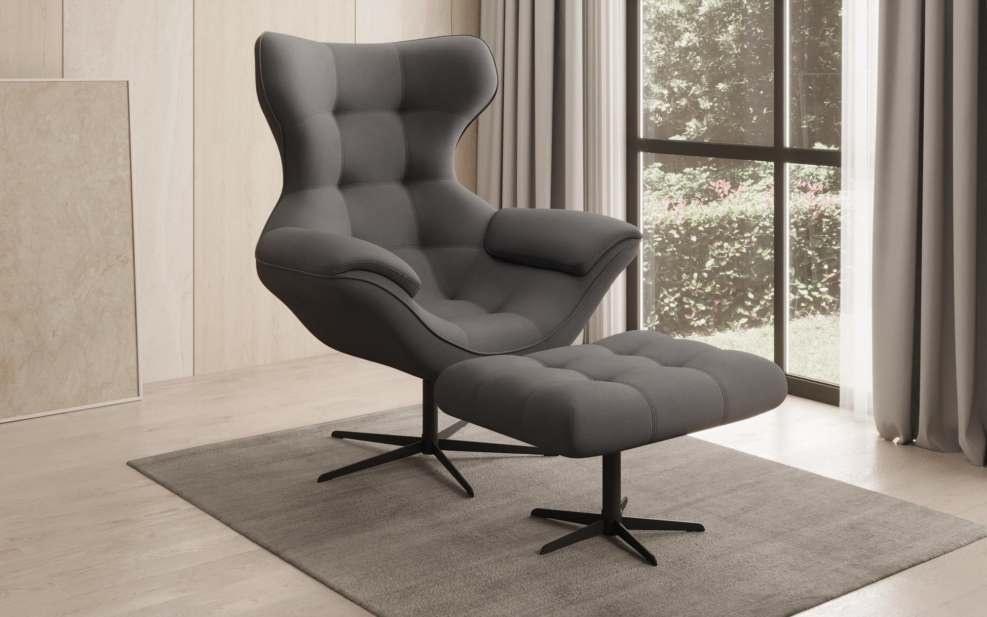 Fauteuil-canapé design Aurelio incl. repose-pieds en Tissu
