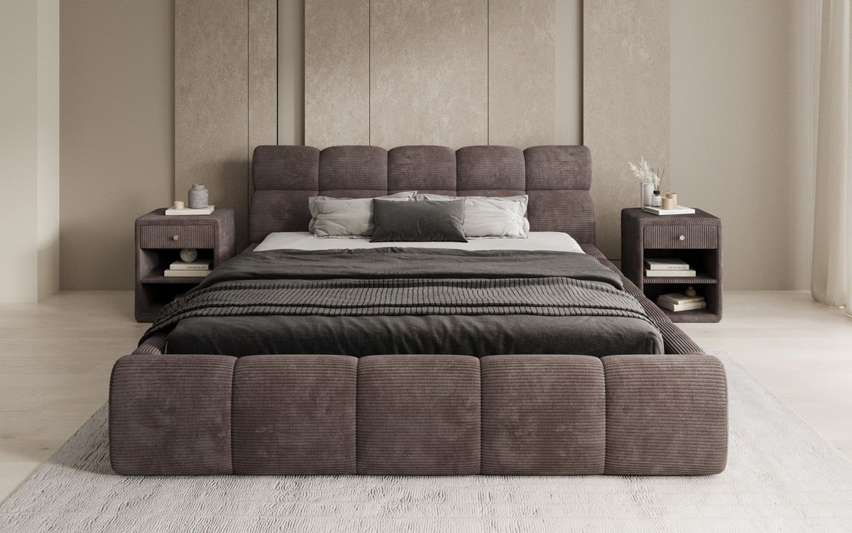 Designer gestoffeerd bed Dallas Ribstof met opbergruimte