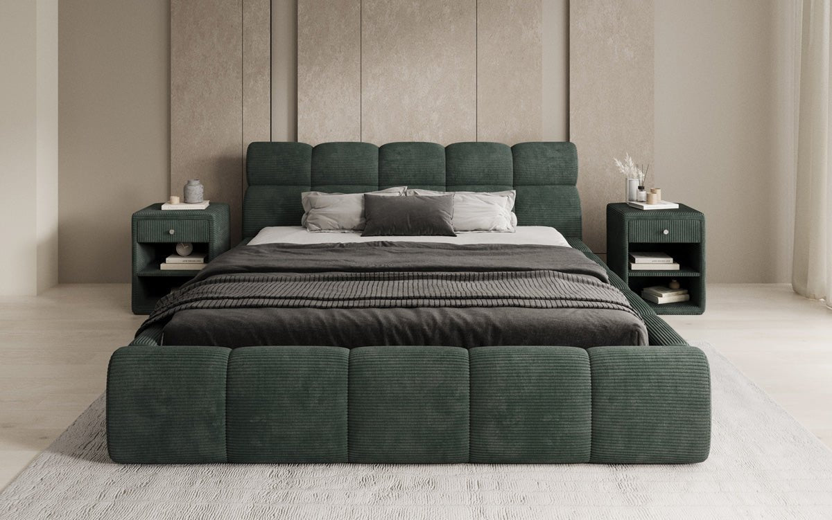 Designer gestoffeerd bed Dallas Ribstof met opbergruimte