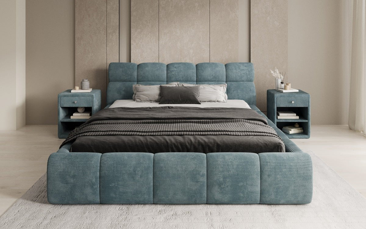 Designer gestoffeerd bed Dallas Ribstof met opbergruimte