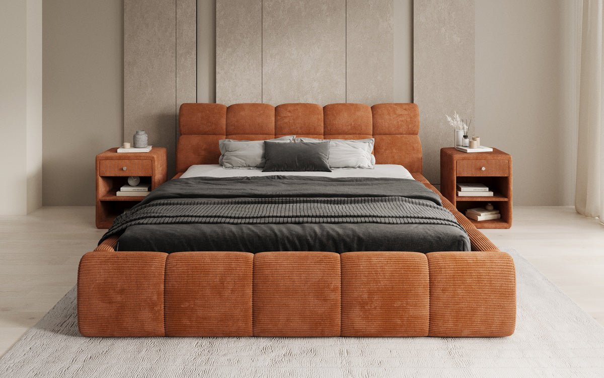 Designer gestoffeerd bed Dallas Ribstof met opbergruimte