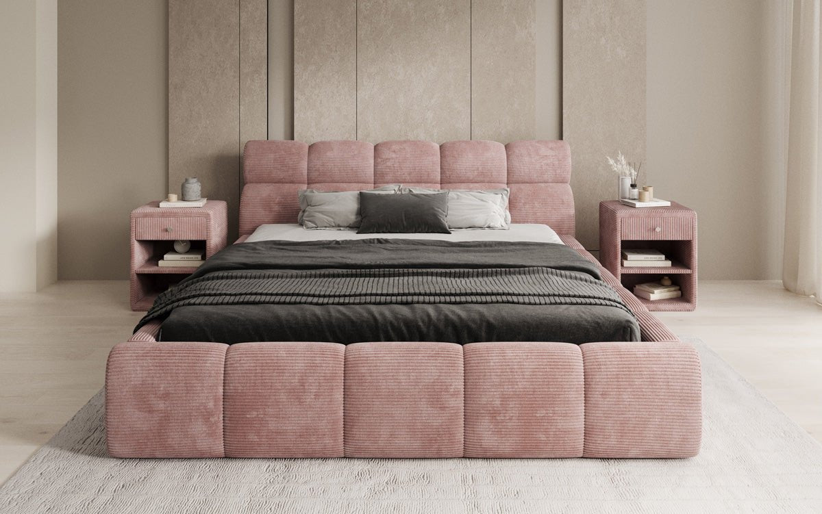 Designer gestoffeerd bed Dallas Ribstof met opbergruimte