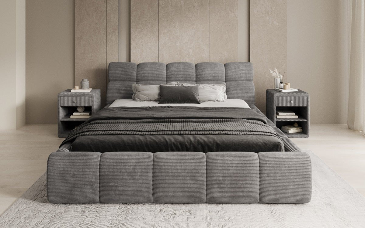 Designer gestoffeerd bed Dallas Ribstof met opbergruimte