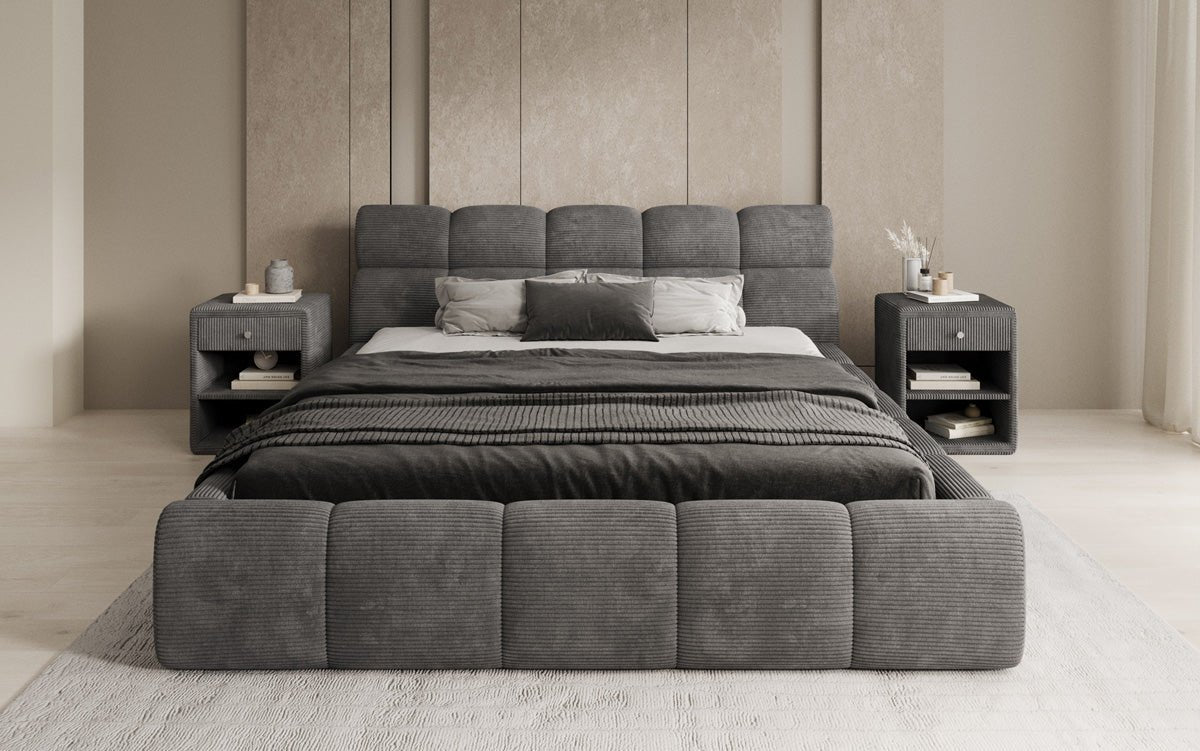 Designer gestoffeerd bed Dallas Ribstof met opbergruimte