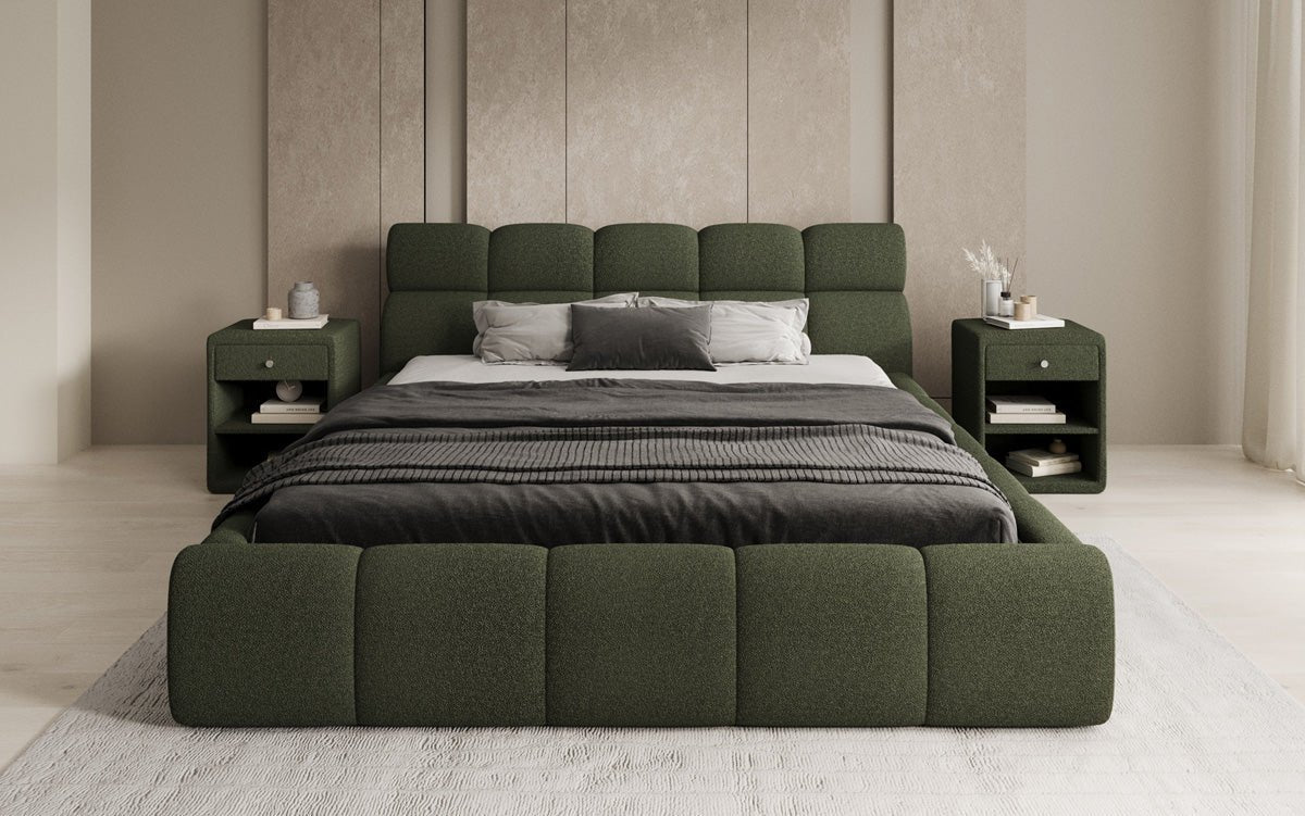 Lit rembourré design Dallas Bouclé avec rangement
