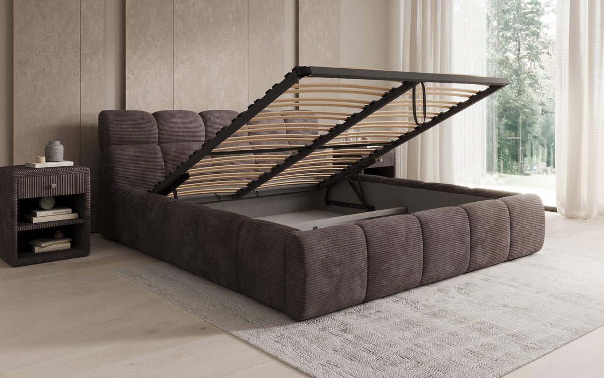 Designer gestoffeerd bed Dallas Ribstof met opbergruimte