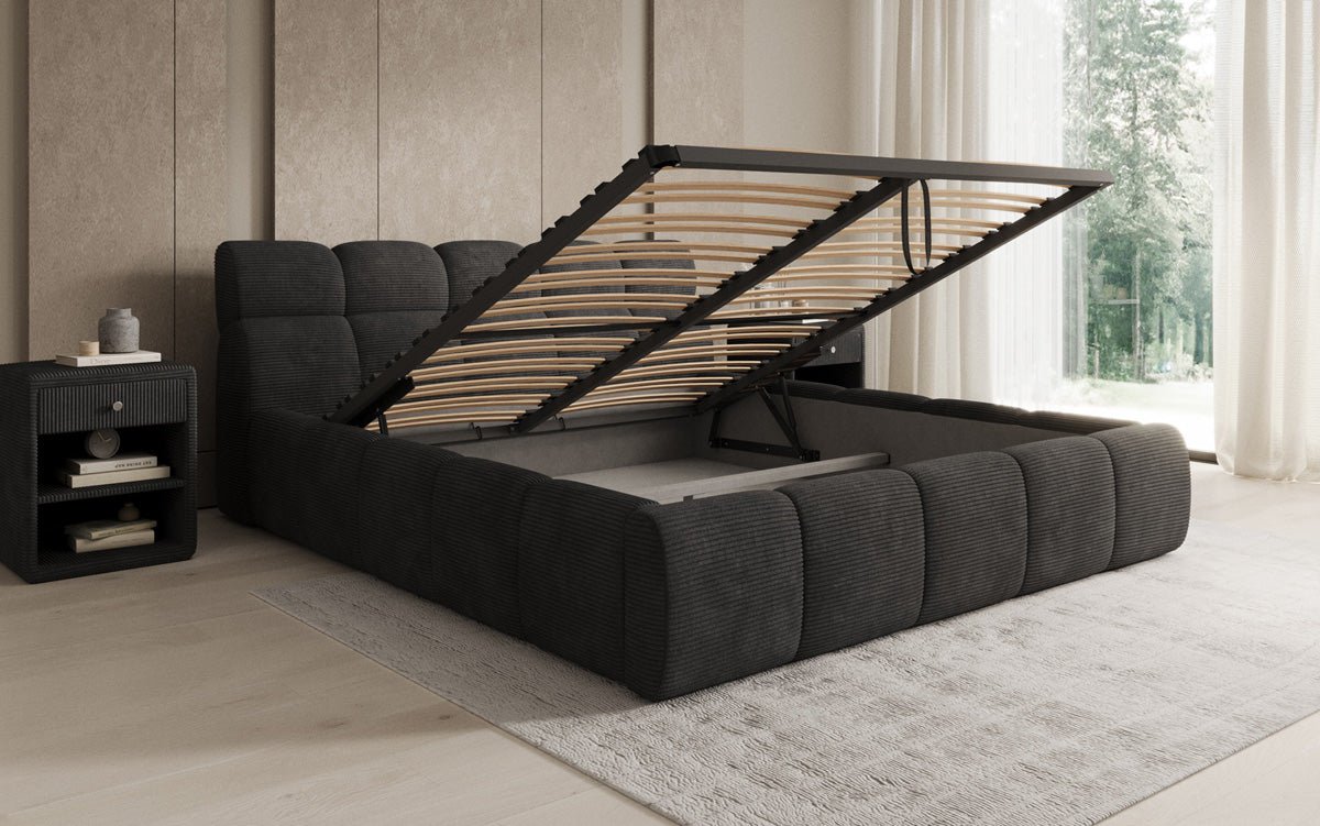 Designer gestoffeerd bed Dallas Ribstof met opbergruimte