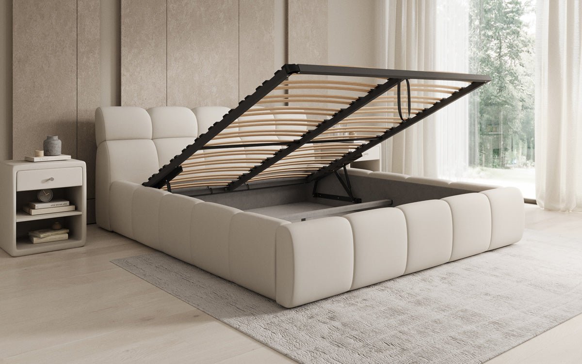Designer gestoffeerd bed Dallas Stof met opbergruimte
