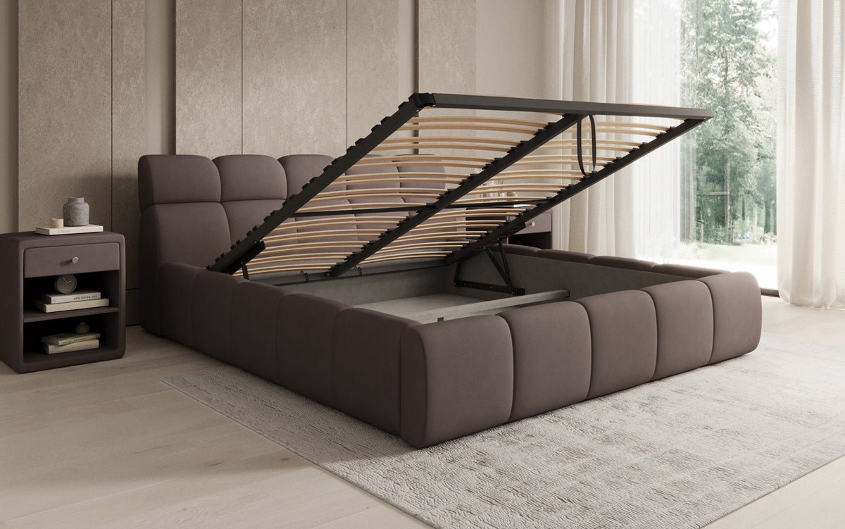 Designer gestoffeerd bed Dallas Stof met opbergruimte