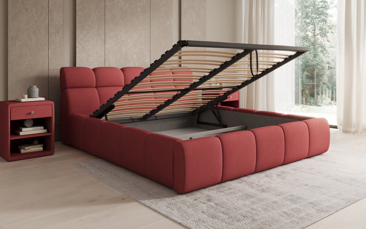 Designer gestoffeerd bed Dallas Stof met opbergruimte