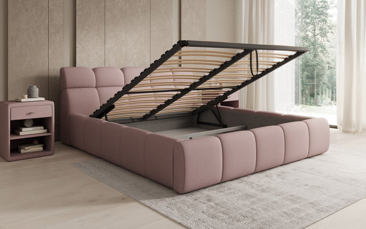 Designer gestoffeerd bed Dallas Stof met opbergruimte