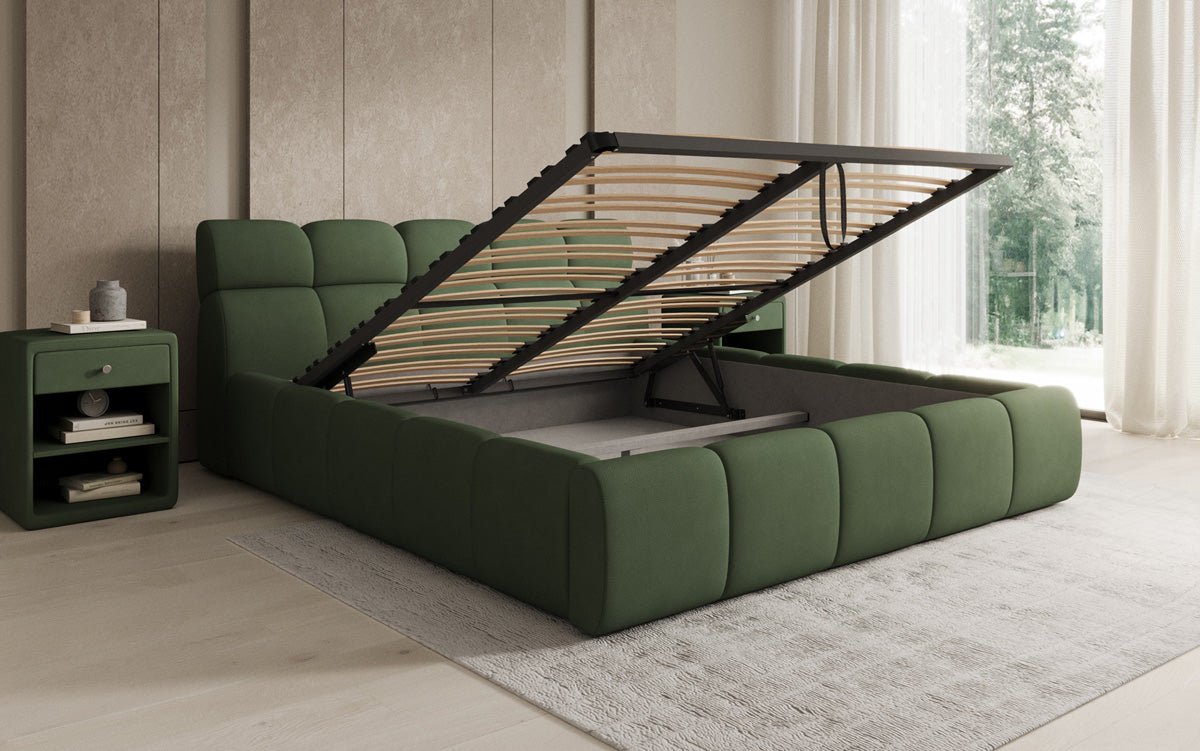 Designer gestoffeerd bed Dallas Stof met opbergruimte