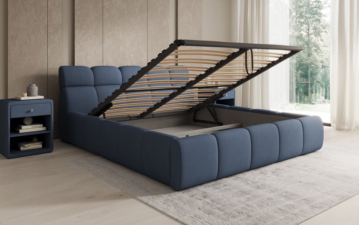 Designer gestoffeerd bed Dallas Stof met opbergruimte