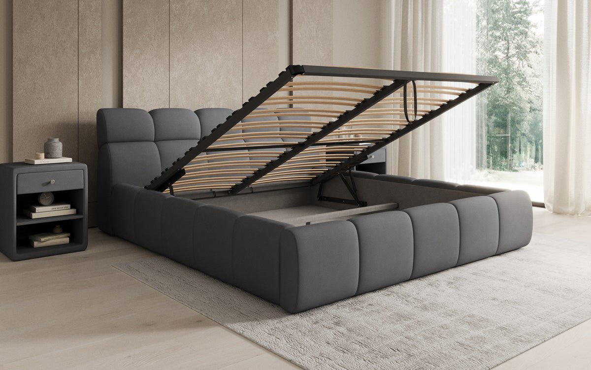 Designer gestoffeerd bed Dallas Stof met opbergruimte