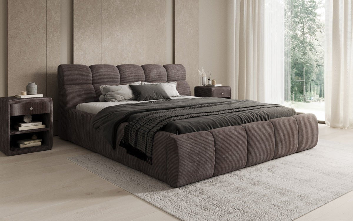 Designer gestoffeerd bed Dallas Ribstof met opbergruimte