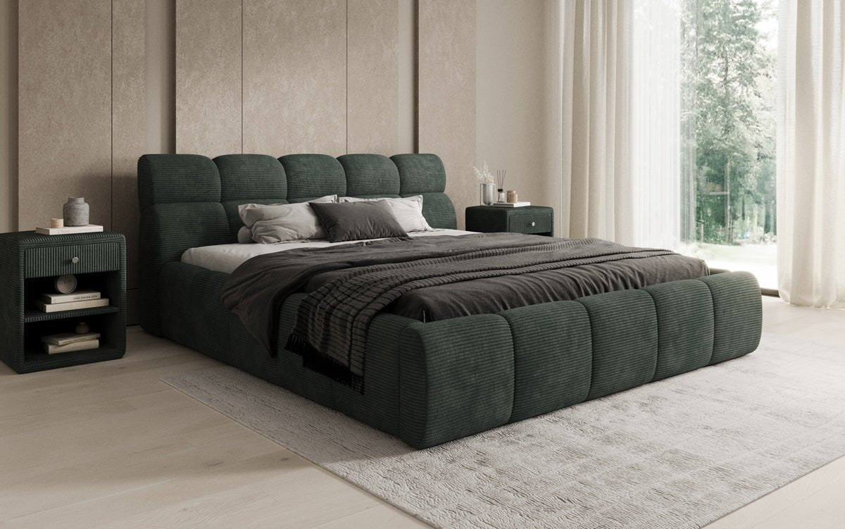 Designer gestoffeerd bed Dallas Ribstof met opbergruimte