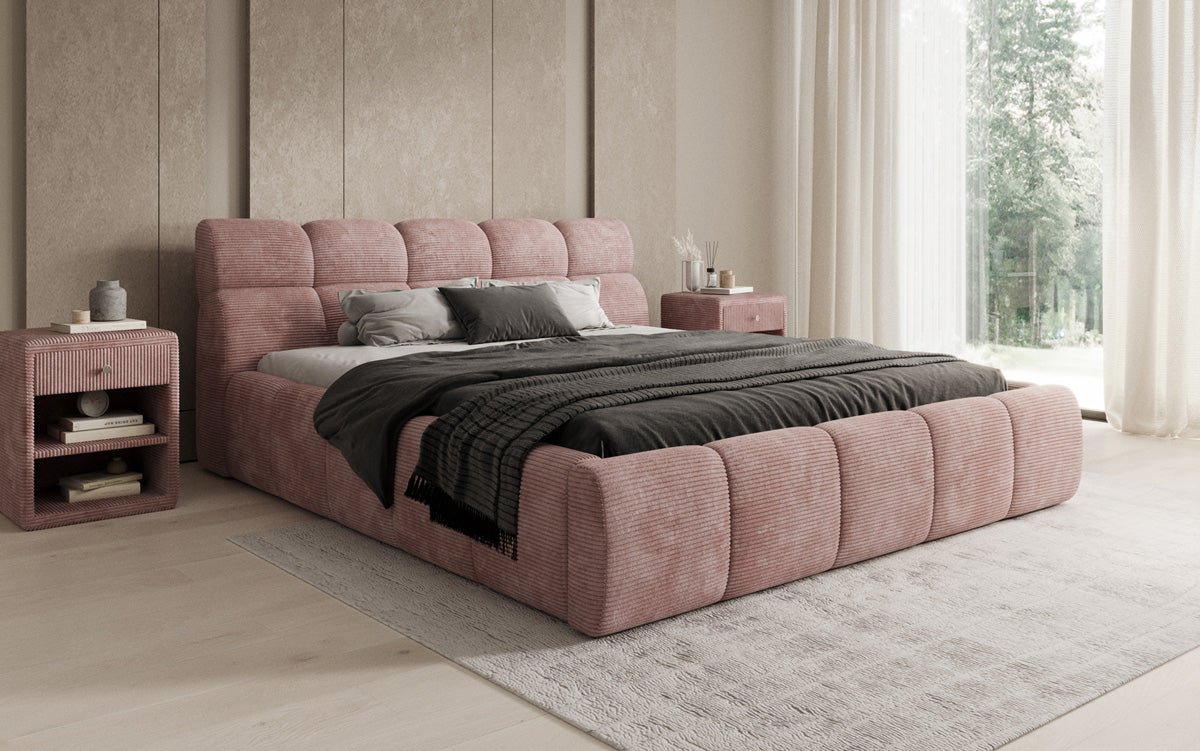 Designer gestoffeerd bed Dallas Ribstof met opbergruimte