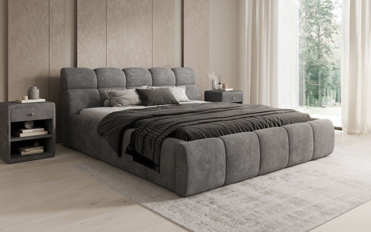 Designer gestoffeerd bed Dallas Ribstof met opbergruimte
