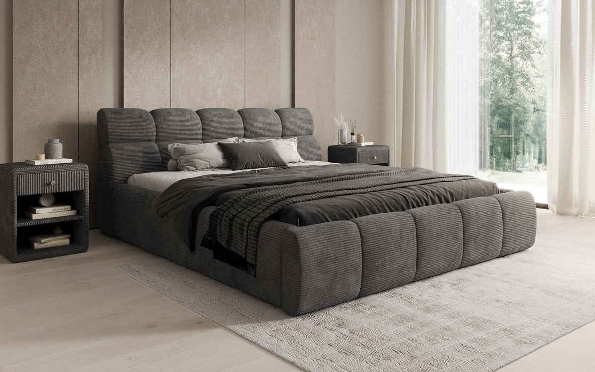 Designer gestoffeerd bed Dallas Ribstof met opbergruimte