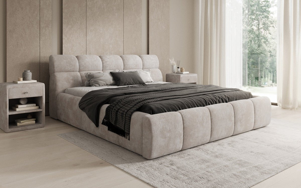 Designer gestoffeerd bed Dallas Ribstof met opbergruimte
