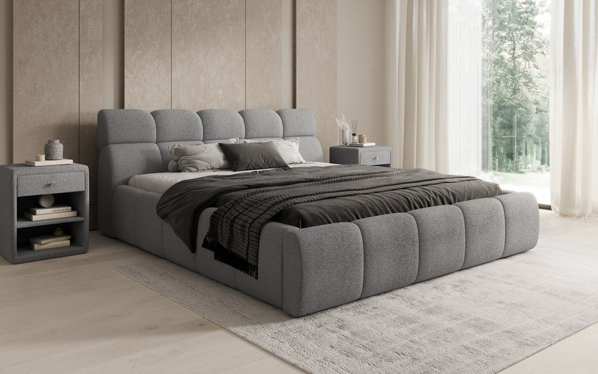 Designer gestoffeerd bed Dallas Bouclé met opbergruimte