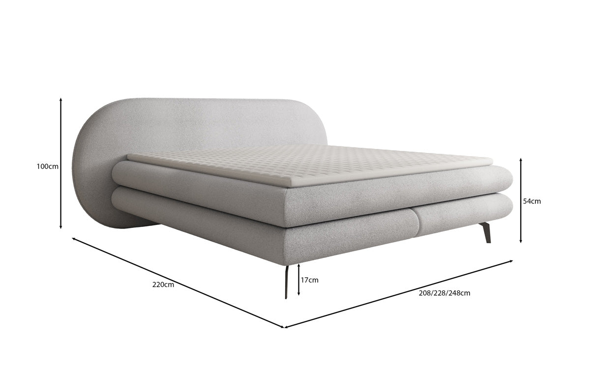 Boxspringbed Marisol met ovale hoofdbord in Bouclé