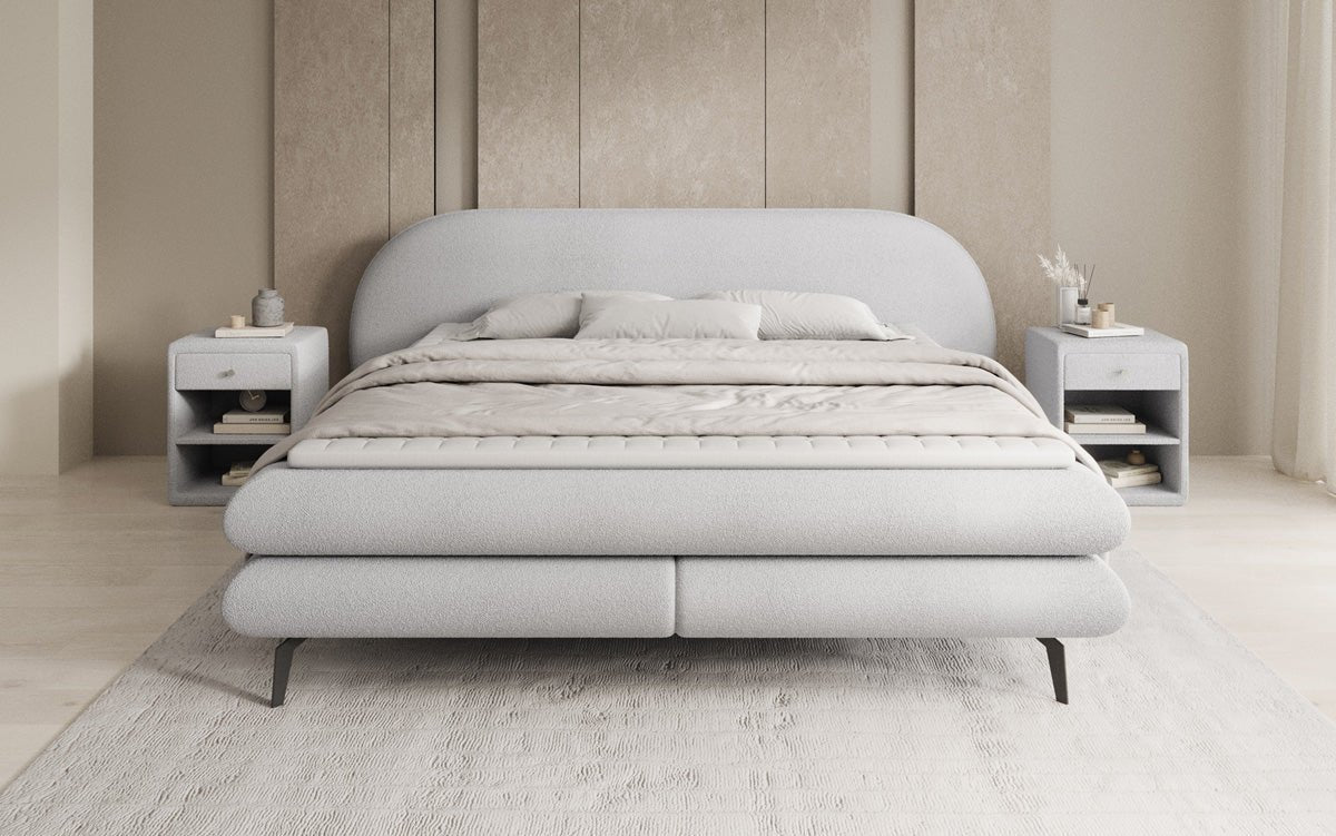 Boxspringbed Marisol met ovale hoofdbord in Bouclé