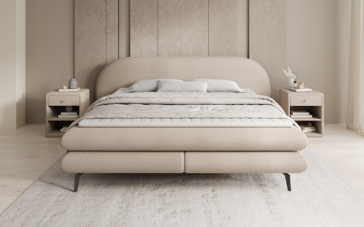 Boxspringbed Marisol met ovale hoofdbord in Bouclé