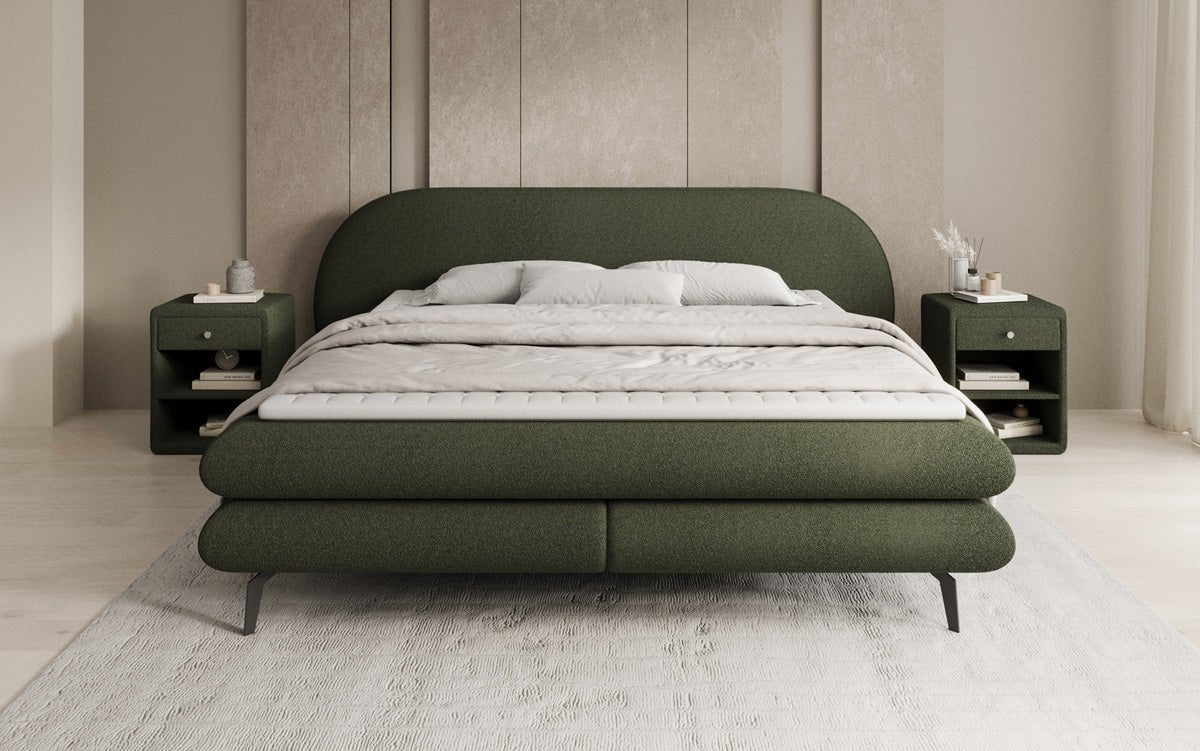 Boxspringbed Marisol met ovale hoofdbord in Bouclé