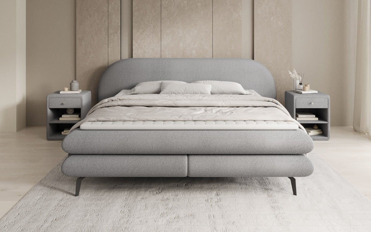 Boxspringbed Marisol met ovale hoofdbord in Bouclé
