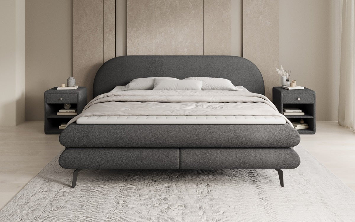 Boxspringbed Marisol met ovale hoofdbord in Bouclé