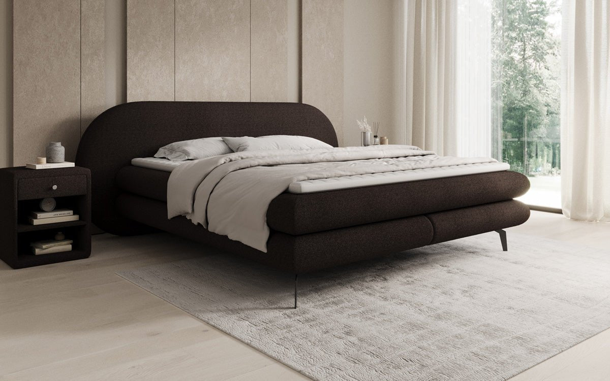 Boxspringbed Marisol met ovale hoofdbord in Bouclé