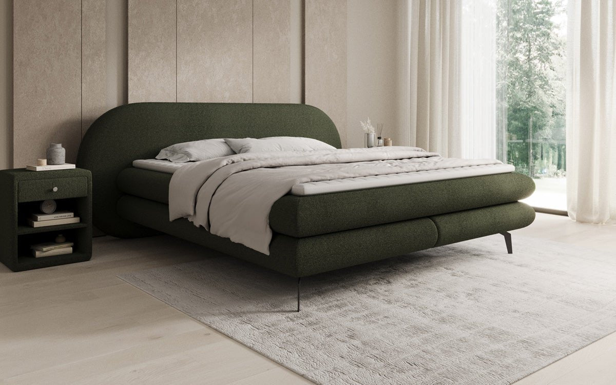 Boxspringbed Marisol met ovale hoofdbord in Bouclé