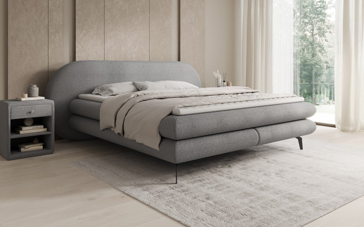 Boxspringbed Marisol met ovale hoofdbord in Bouclé