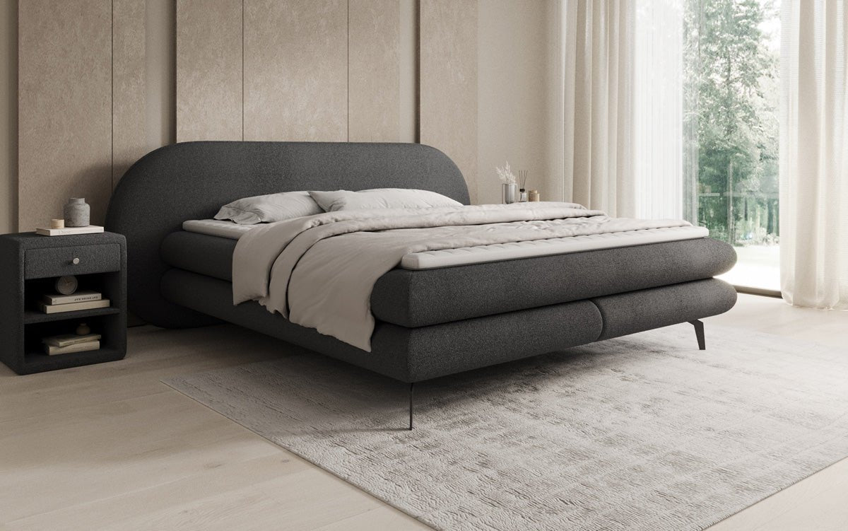 Boxspringbed Marisol met ovale hoofdbord in Bouclé
