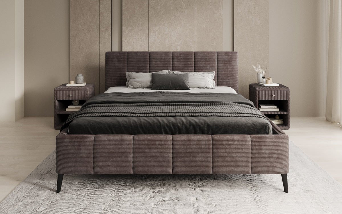 Designer Polsterbed Valerio in Ribstof met in hoogte verstelbare lattenbodem