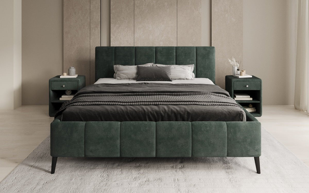 Designer Polsterbed Valerio in Ribstof met in hoogte verstelbare lattenbodem