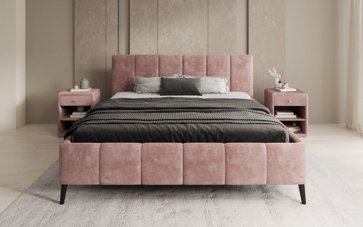 Designer Polsterbed Valerio in Ribstof met in hoogte verstelbare lattenbodem
