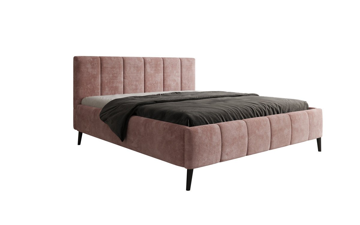 Designer Polsterbed Valerio in Ribstof met in hoogte verstelbare lattenbodem