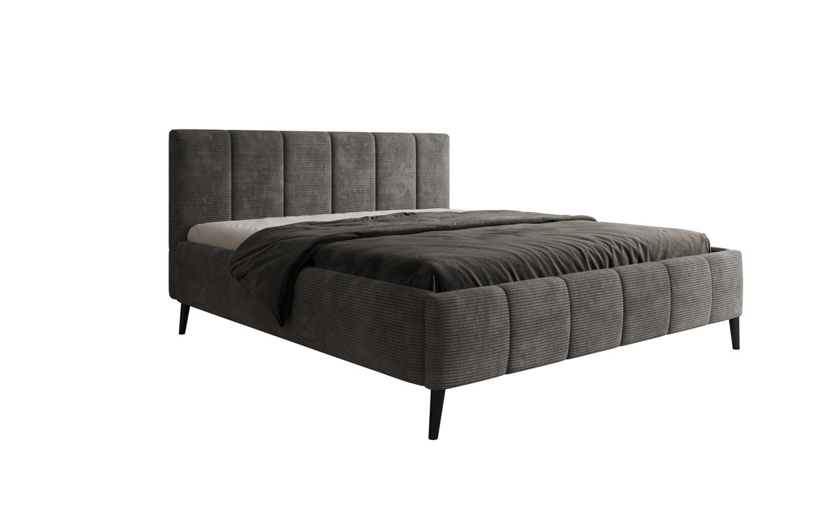 Designer Polsterbed Valerio in Ribstof met in hoogte verstelbare lattenbodem